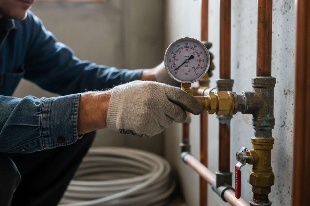 Pressure testing a repaired line during Water Line Repair in Blain